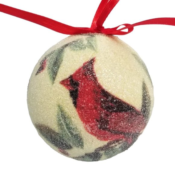 Decorative Christmas Balls Frosted Birds Cardinals Bulbs Pair Set Red Ornaments - Picture 4 of 10